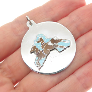 925 Sterling Silver Vintage Enamel Deer Couple Charm Pendant