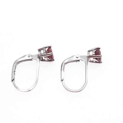 925 Sterling Silver Vintage Real Round-Cut Red Garnet Earrings