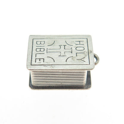 BEAU 925 Sterling Silver Antique Art Deco Holy Bible Religious 3D Charm Pendant