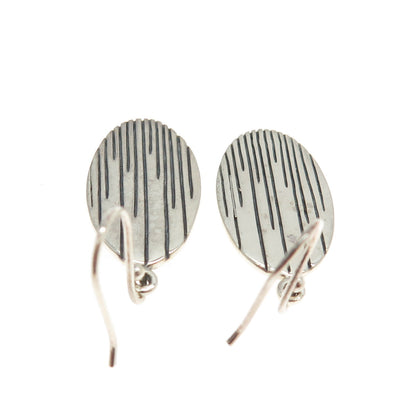 925 Sterling Silver Modernist Lined Oval Dangling Earrings