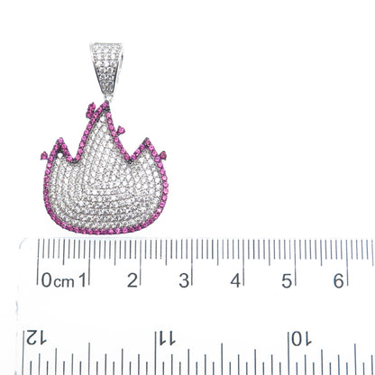 925 Sterling Silver Lab-Created Ruby & C Z Flame Charm Pendant