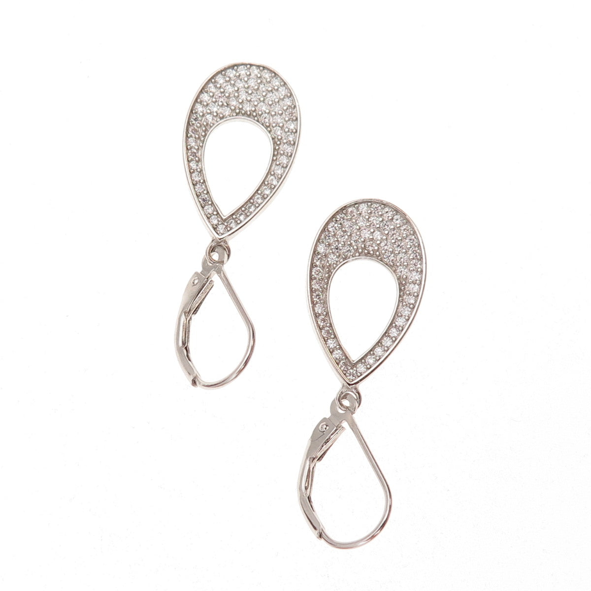 925 Sterling Silver Round-Cut C Z Teardrop Dangle Earrings