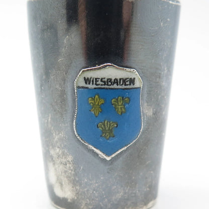 925 Sterling Silver Antique Enamel WWII "Wiesbaden" Shot Glass