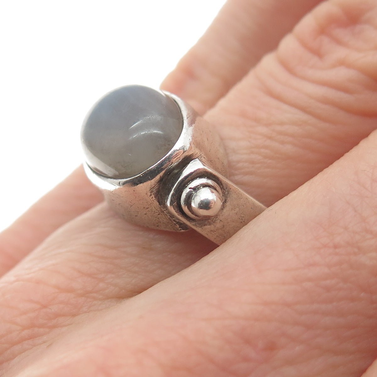925 Sterling Silver Vintage Real Agate Modernist Ring Size 6