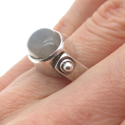 925 Sterling Silver Vintage Real Agate Modernist Ring Size 6