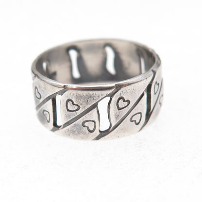 Joseph Esposito 925 Sterling Silver Vintage Heart Cuban Link Band Ring Size 6.5