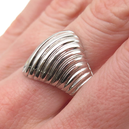 925 Sterling Silver Vintage Modernist Seashell Oxidized Ring Size 9