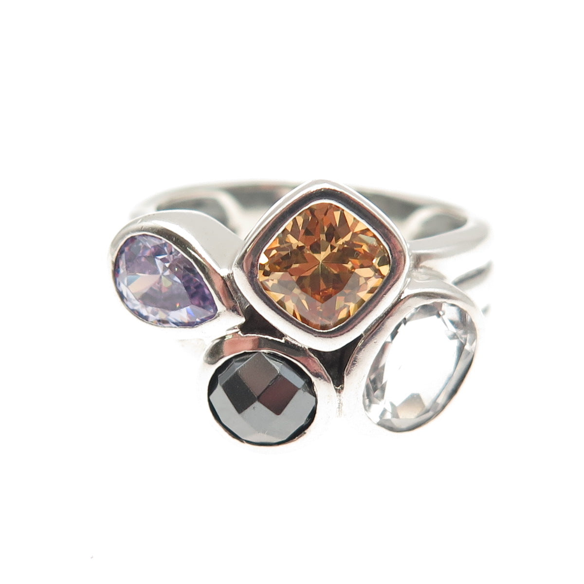 Silpada 925 Sterling Silver Vintage Real Hematite Quartz & C Z Ring Size 8.25