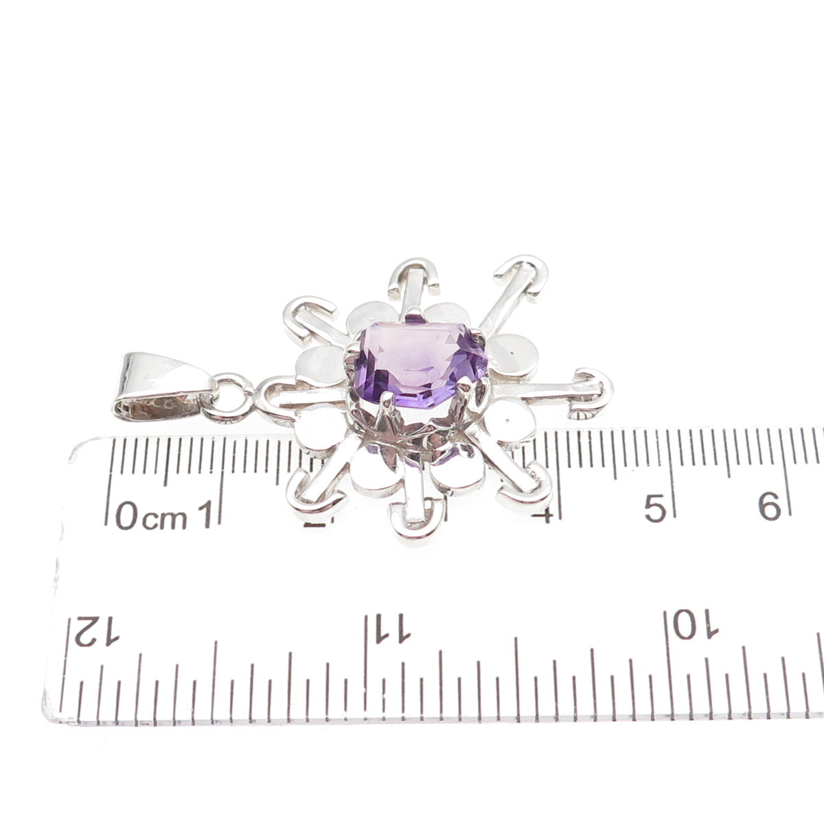 925 Sterling Silver Vintage Mexico Real Amethyst Modernist Charm Pendant