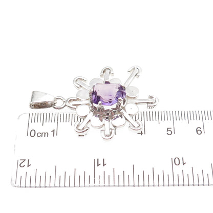 925 Sterling Silver Vintage Mexico Real Amethyst Modernist Charm Pendant