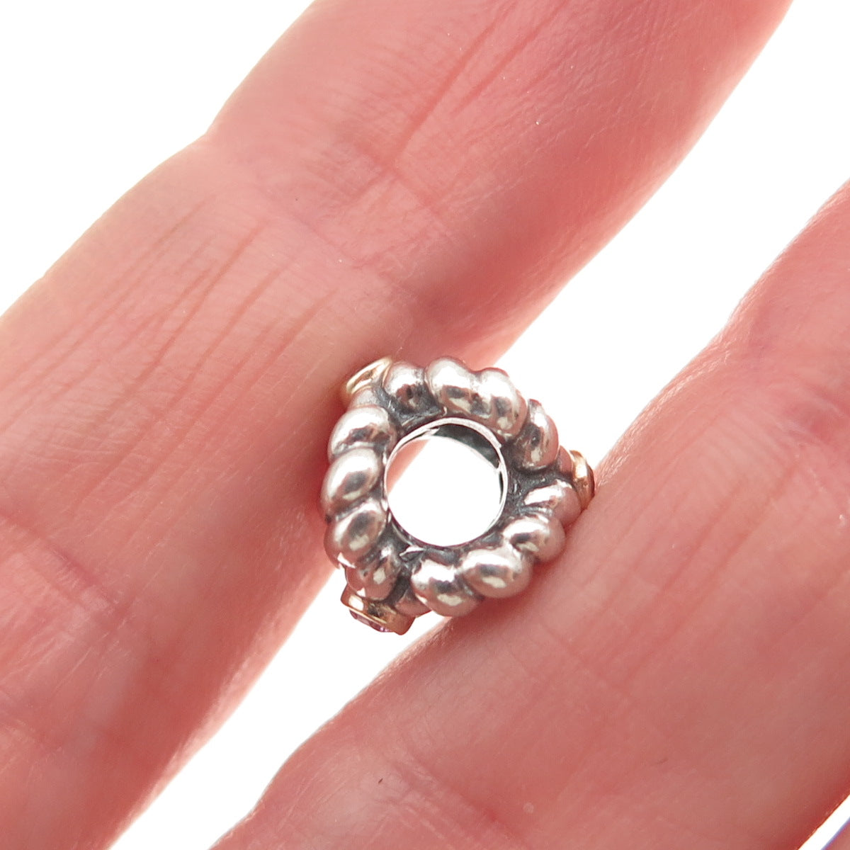 PANDORA 925 Sterling Silver Gold Purple C Z Binding Beauty Slide Bead Charm