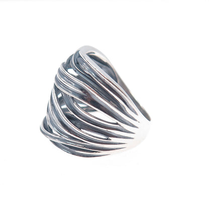 925 Sterling Silver Vintage Modernist Crisscross Oxidized Ring Size 10