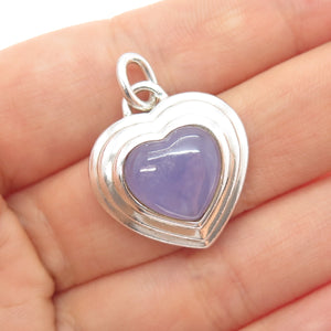 CNA PRANDA 925 Sterling Silver Vintage Real Lavender Jade Heart Charm Pendant