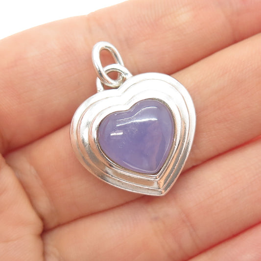 CNA PRANDA 925 Sterling Silver Vintage Real Lavender Jade Heart Charm Pendant