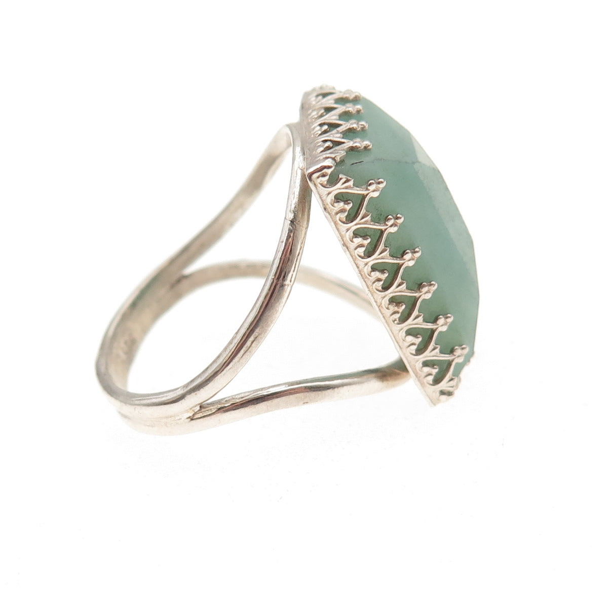 925 Sterling Silver Vintage Real Aventurine Oxidized Ring Size 8.25
