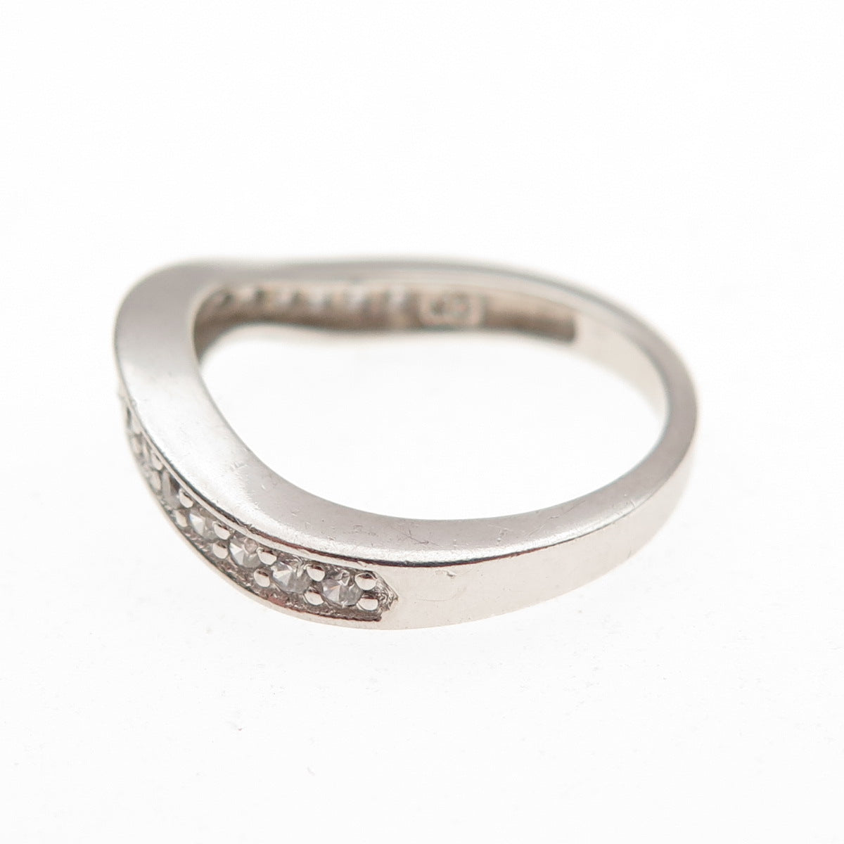 925 Sterling Silver Round-Cut C Z Half Eternity Wavy Band Ring Size 5.25