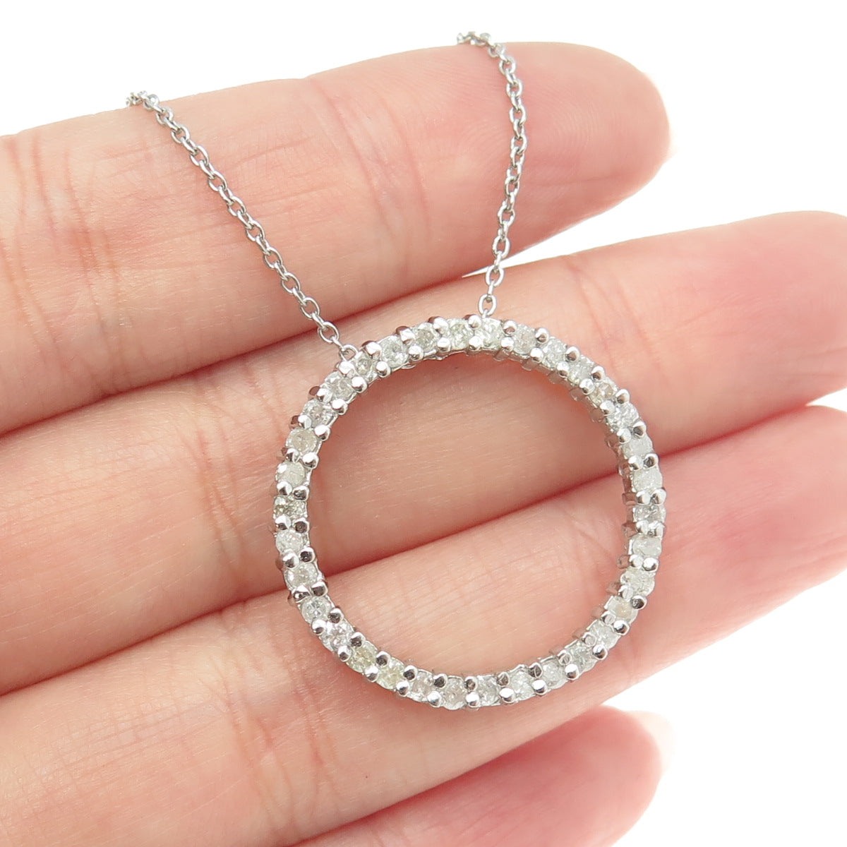 925 Sterling Silver Real Round-Cut Diamond Circle of Life Chain Necklace 16-18"