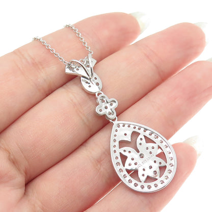 925 Sterling Silver Round-Cut C Z Floral Cable Chain Necklace 18-20"