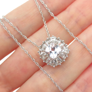 925 Sterling Silver Real White & Light Blue Topaz Singapore Chain Necklace 18"