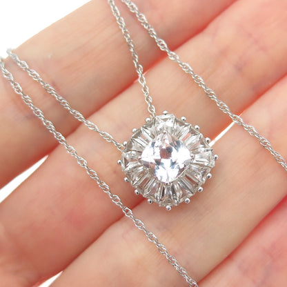 925 Sterling Silver Real White & Light Blue Topaz Singapore Chain Necklace 18"