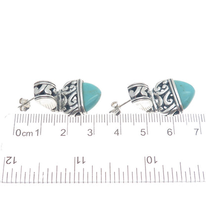 925 Sterling Silver Vintage Real Kingman Turquoise Gem Boho-Style Drop Earrings
