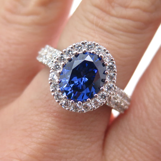 925 Sterling Silver Blue & White C Z Bohemian Ring Size 7
