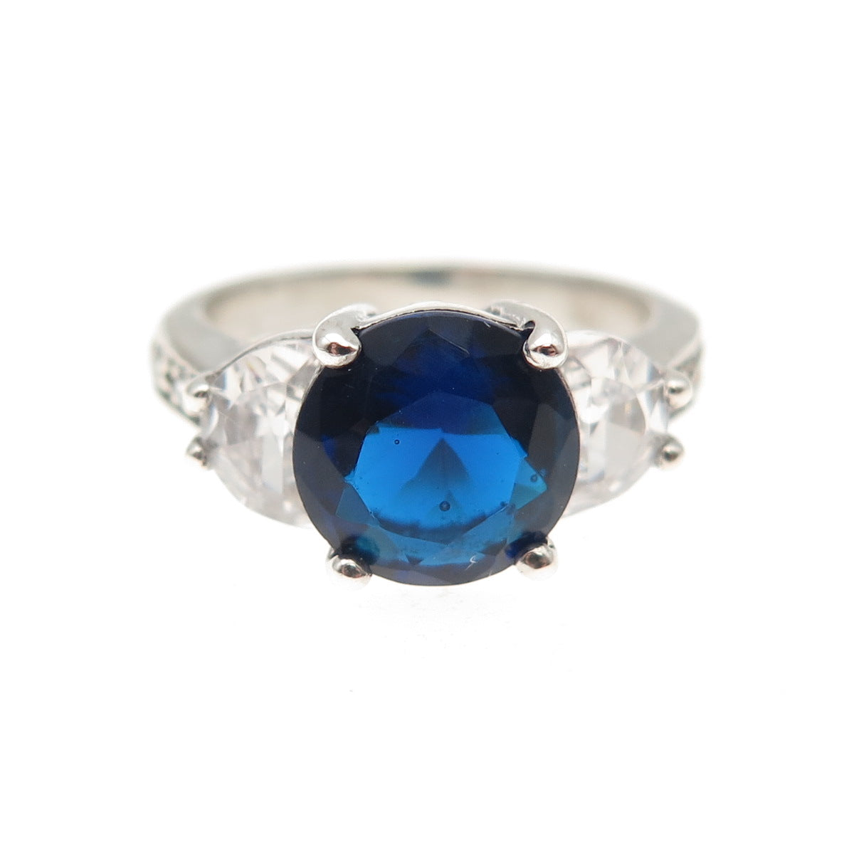 925 Sterling Silver Multi-Cut Blue & White C Z Ring Size 6.25