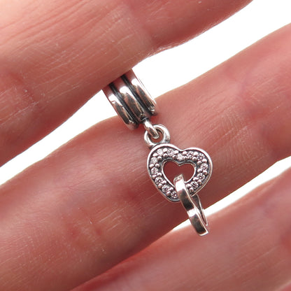 Pandora 925 Sterling Silver C Z Interlocking Hearts Dangle Charm