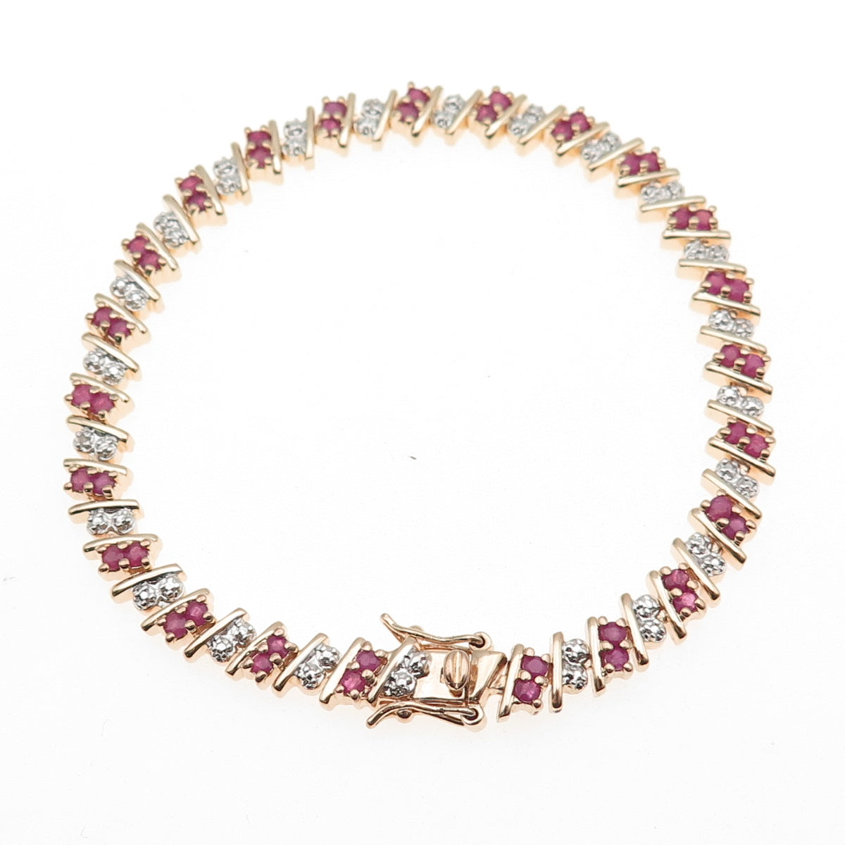 ROSS SIMONS Sterling Silver Gold Plated Real Diamond Accent & Ruby Bracelet 7.5"