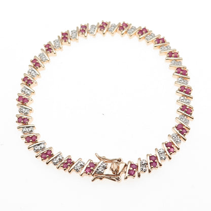 ROSS SIMONS Sterling Silver Gold Plated Real Diamond Accent & Ruby Bracelet 7.5"