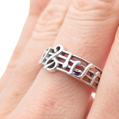 925 Sterling Silver Vintage Treble Clef Music Note Oxidized Band Ring Size 8.75