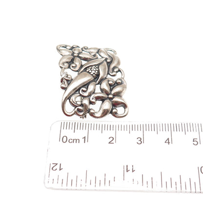 JEWELART 925 Sterling Silver Antique Art Deco Floral Oxidized Pin Brooch