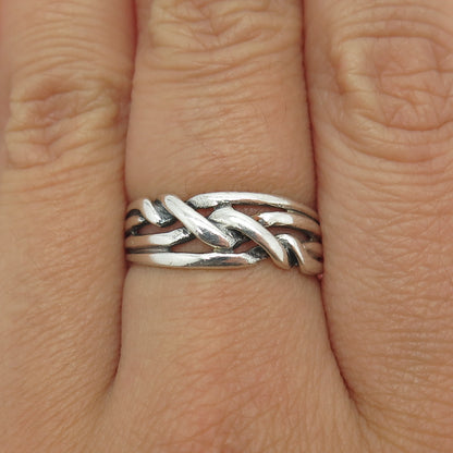 925 Sterling Silver Vintage Twisted Multi-Row Ring Size 7.75