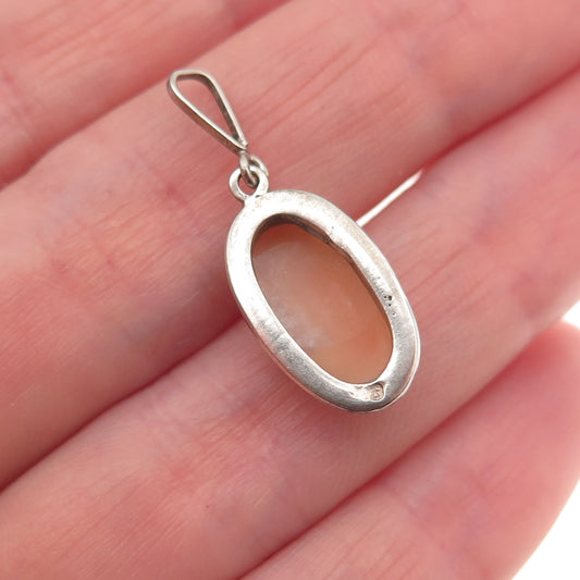 800 Silver 2-Tone Antique Art Deco Real MOP Lady Cameo Charm Pendant