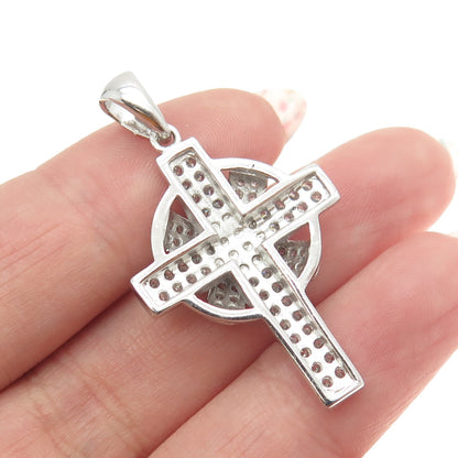 925 Sterling Silver Round-Cut Shaped C Z Sparkle Cross Pendant