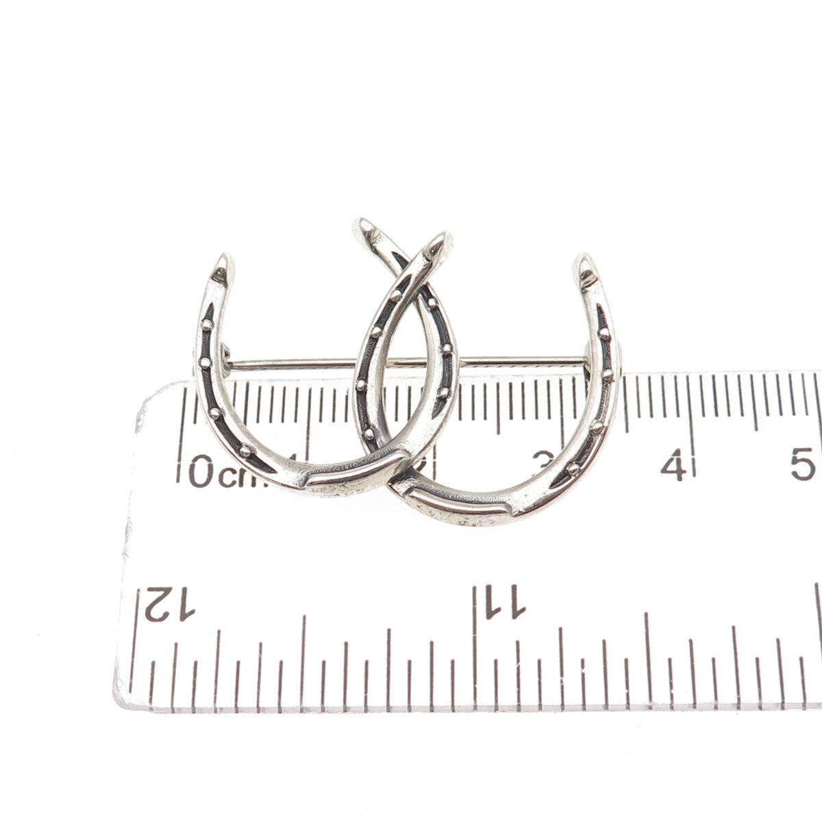 Beau 925 Sterling Silver Antique Art Deco Double Horseshoe Good Luck Pin Brooch