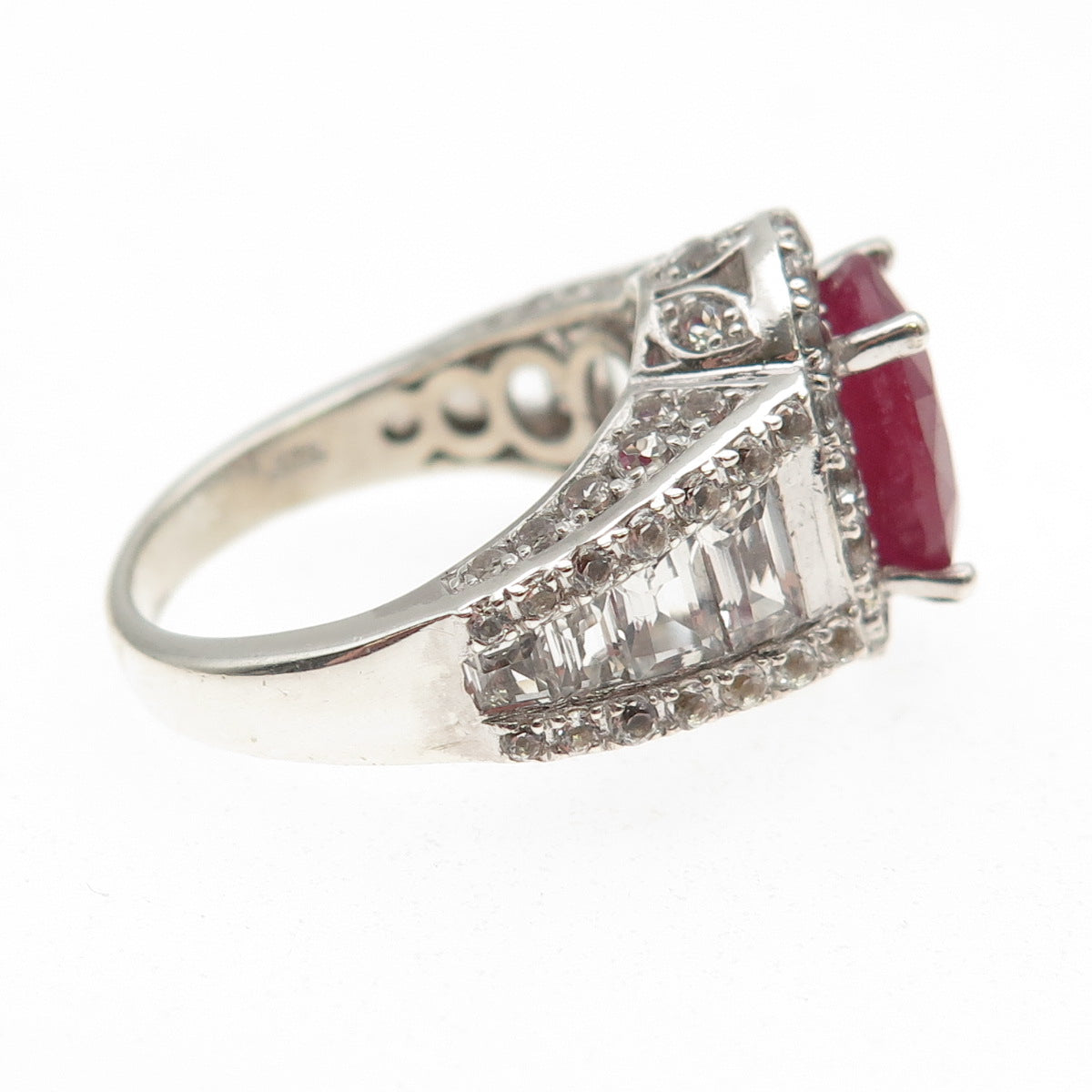 Chuck Clemency 925 Sterling Silver Real Ruby & White Topaz Ring Size 8
