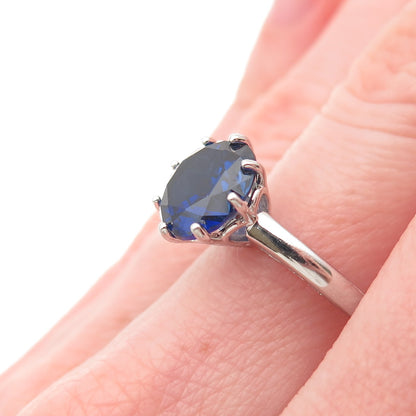 925 Sterling Silver Round-Cut Lab-Created Sapphire Ring Size 6.75