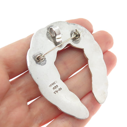 925 Sterling Silver Vintage Mexico Twisted Horseshoe Oxidized Pin Brooch Pendant