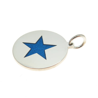 925 Sterling Silver Blue Enamel Star Round Tag Minimalist Charm Pendant