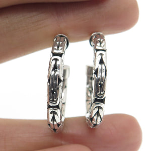 BA SUARTI 925 Sterling Silver Vintage Byzantine Link Oxidized Hoop Earrings