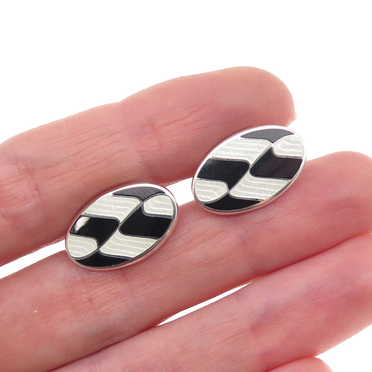 Birch & Gaydon 925 Sterling Silver Vintage England Enamel Modernist Cufflinks