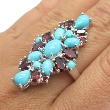 CHAPAL ZENRAY 925 Sterling Silver Red Garnet Gem & Faux Turquoise Ring Size 10