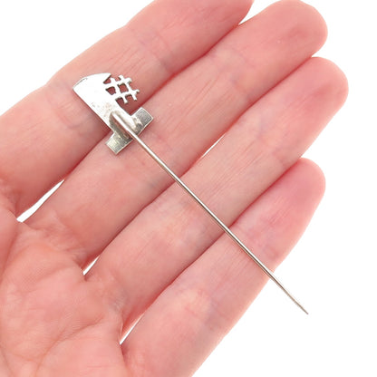 Old Pawn 925 Sterling Silver Vintage Turquoise Inlay Number 1 Tribal Lapel Pin