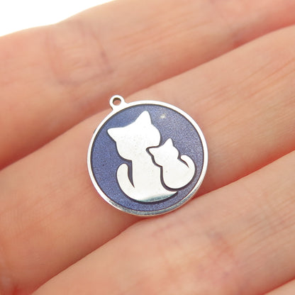TOKEMOTI Sterling Silver Purple Enamel Cat Mom & Child Minimalist Charm Pendant