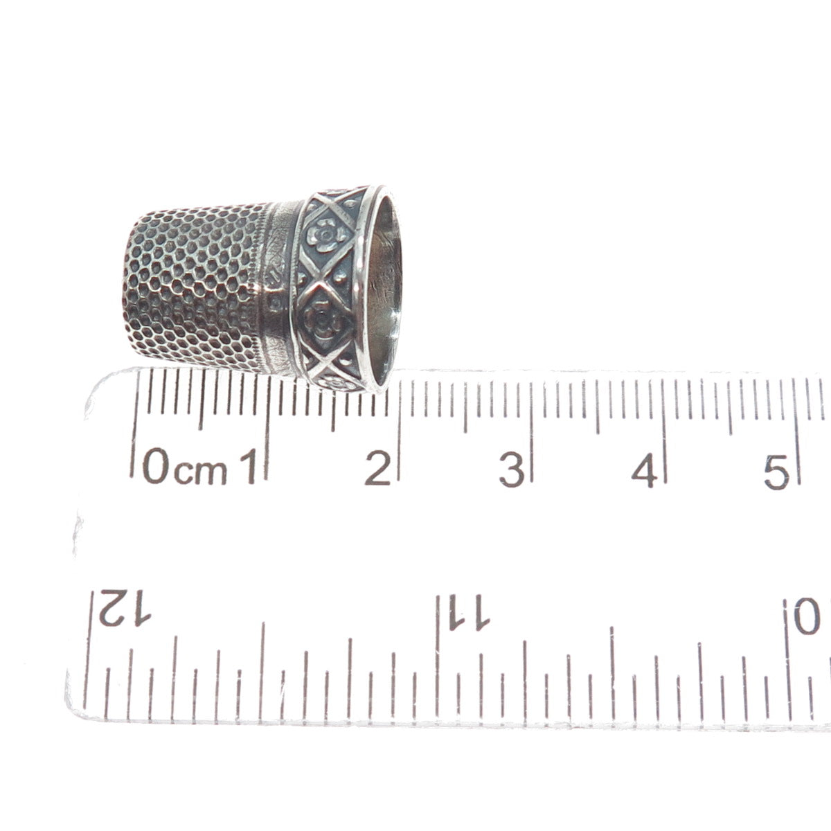 925 Sterling Silver Antique Art Deco European Flower Oxidized Sewing Thimble
