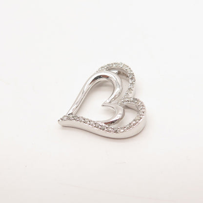 925 Sterling Silver SUN Real White Diamond Open Heart Slide Pendant