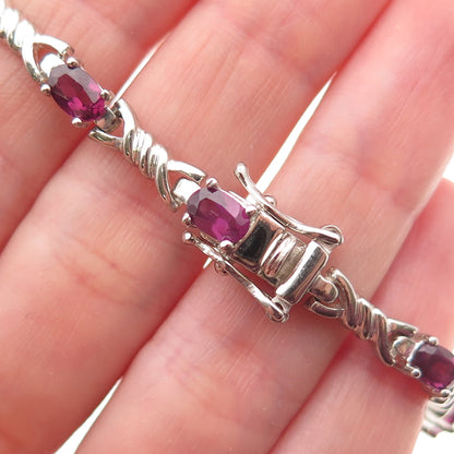 925 Sterling Silver Vintage Real Amethyst Twisted Snaffle Bit Bracelet 7.25"