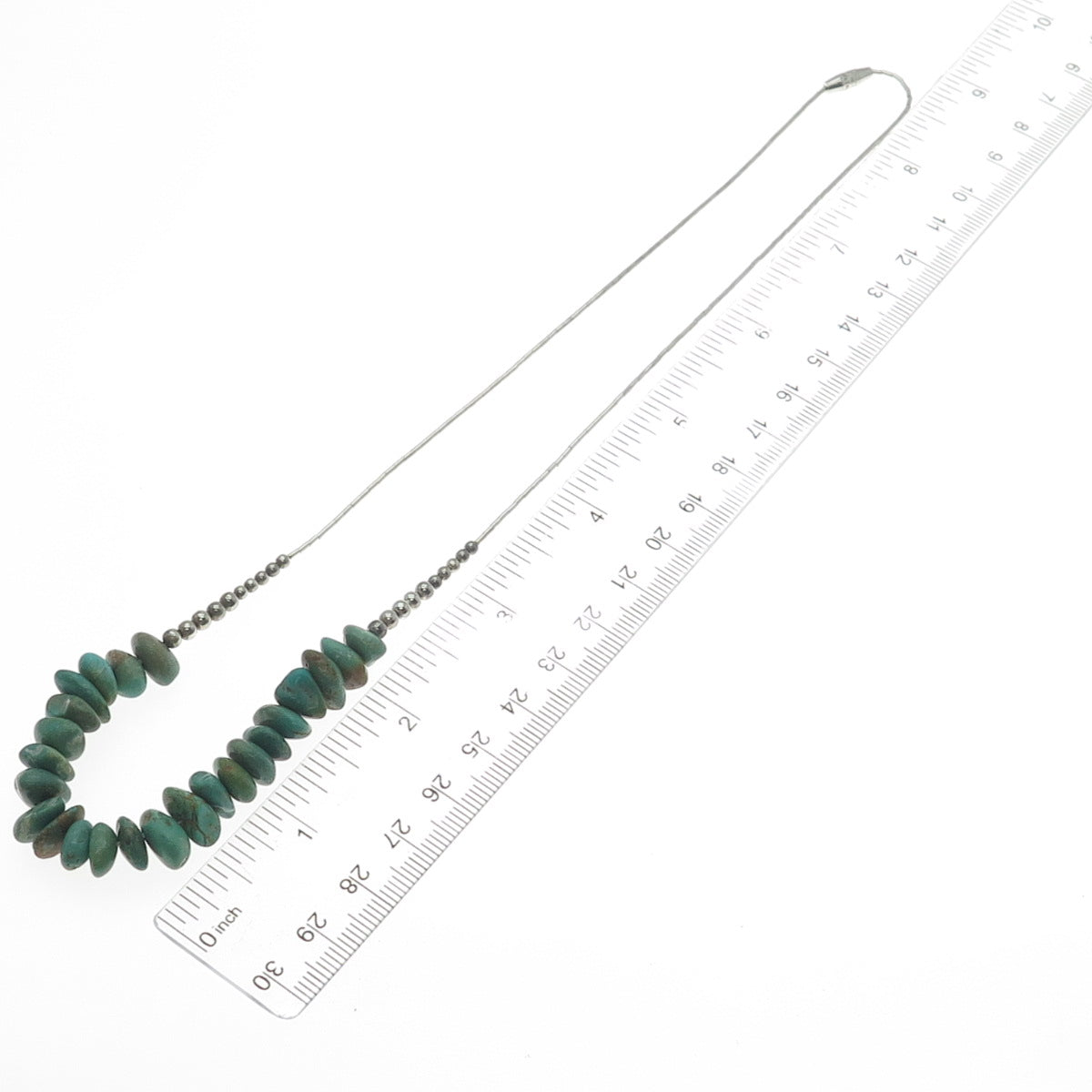 Old Pawn 925 Sterling Silver Royston Turquoise Beads Liquid Chain Necklace 18"