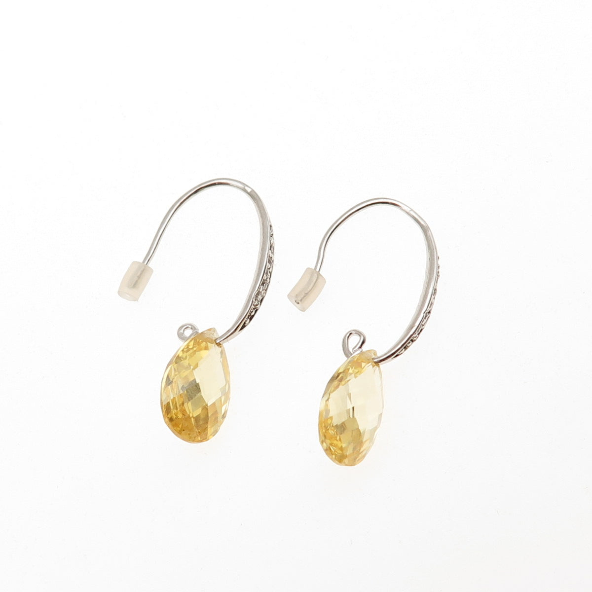 925 Sterling Silver Canary & White C Z Dangle Earrings